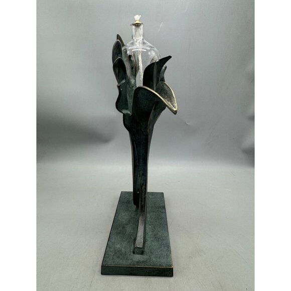 Decorative frontgate iron & Glass blown Oil vessel with wick Lamp tulip 15x9" - Picture 8 of 9